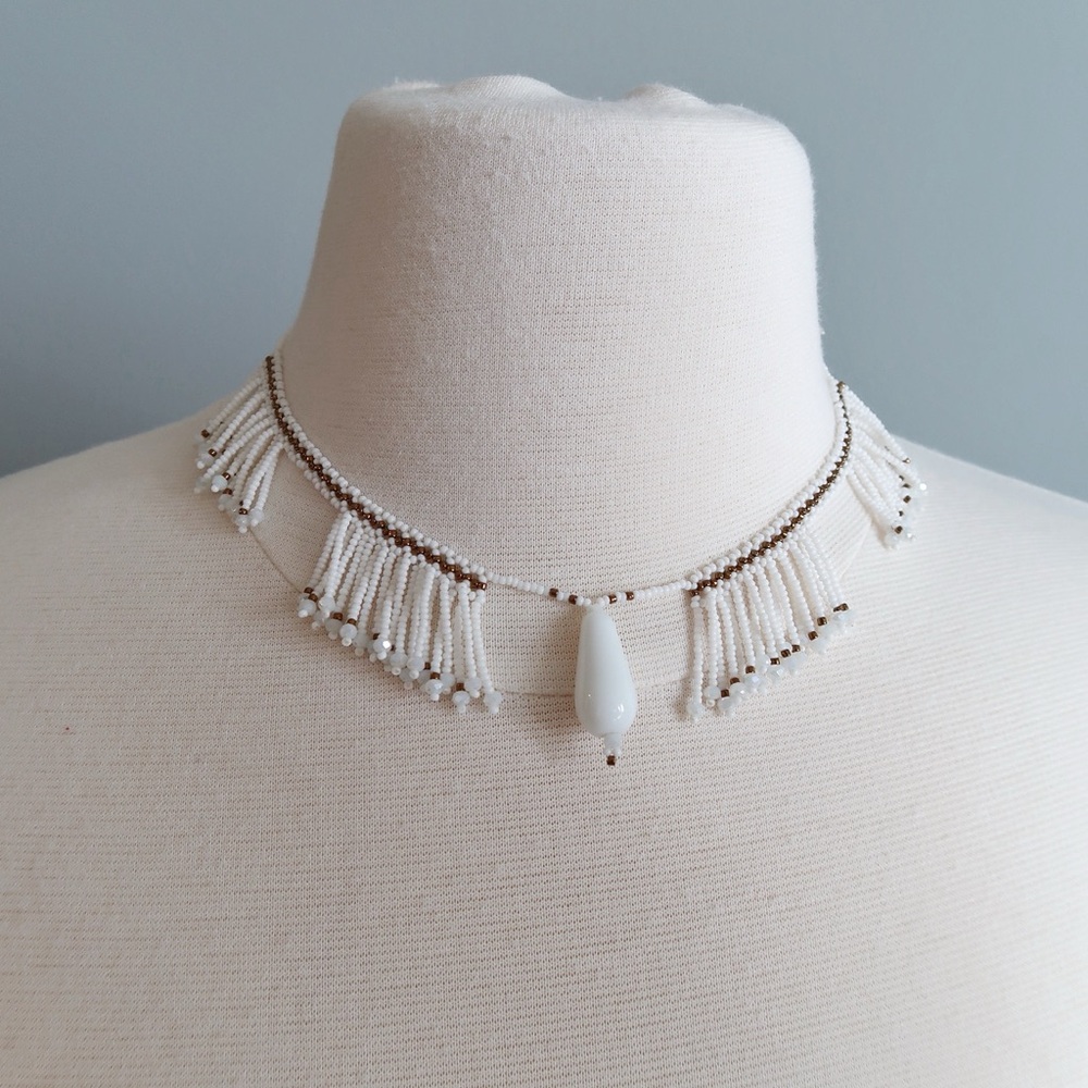 Boho White Beaded Choker Necklace